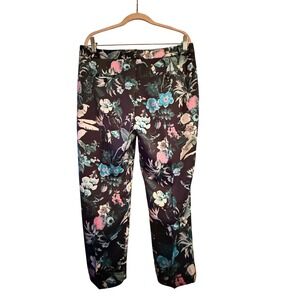 Banana Republic Avery Sz 10 Tropical Floral Print‎ Ankle Trousers Navy Pink Blue